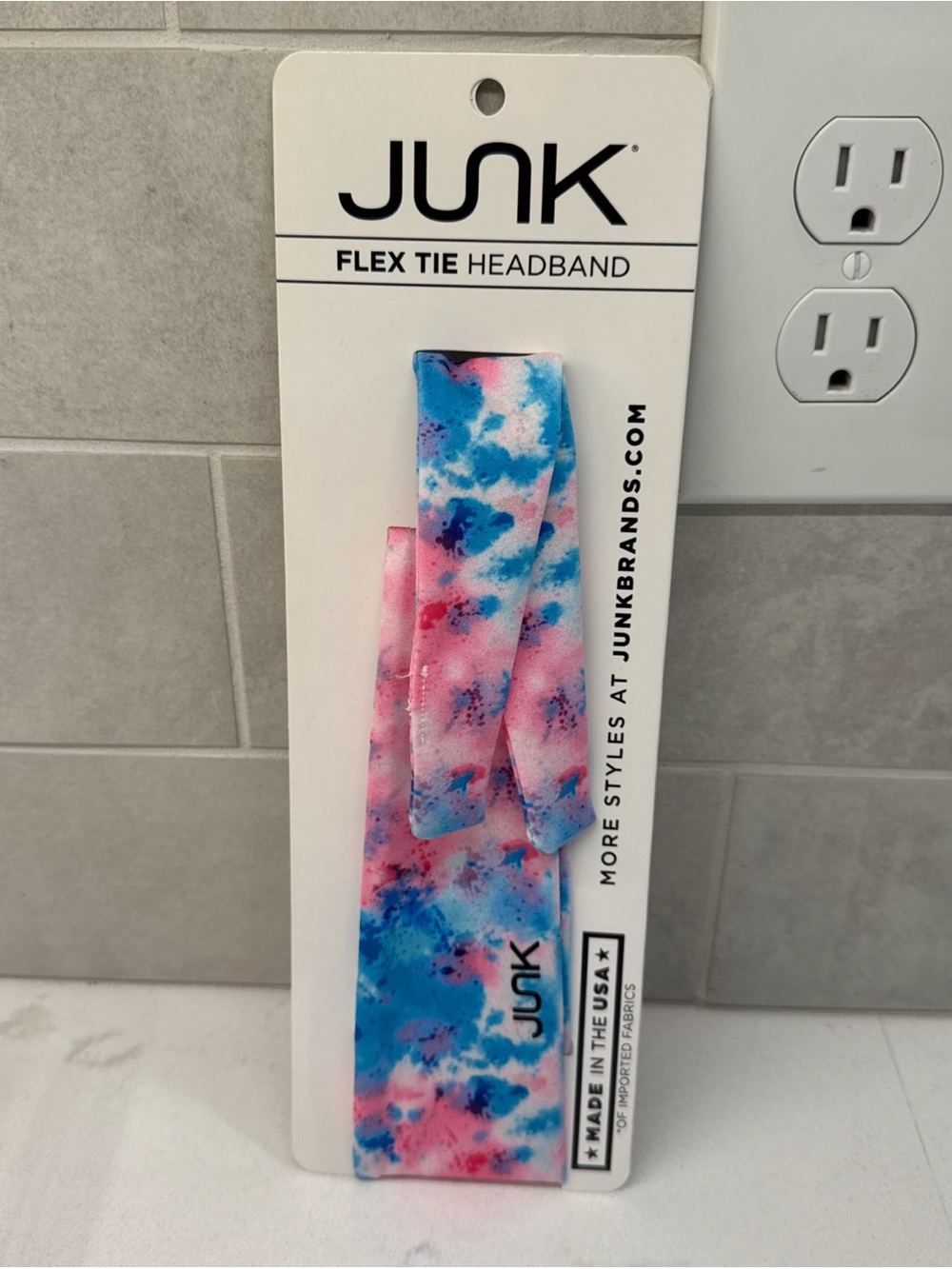NWT Junk Unisex Tie-Dye Flex Tie Headband - Pink, Blue & White moisture wicking